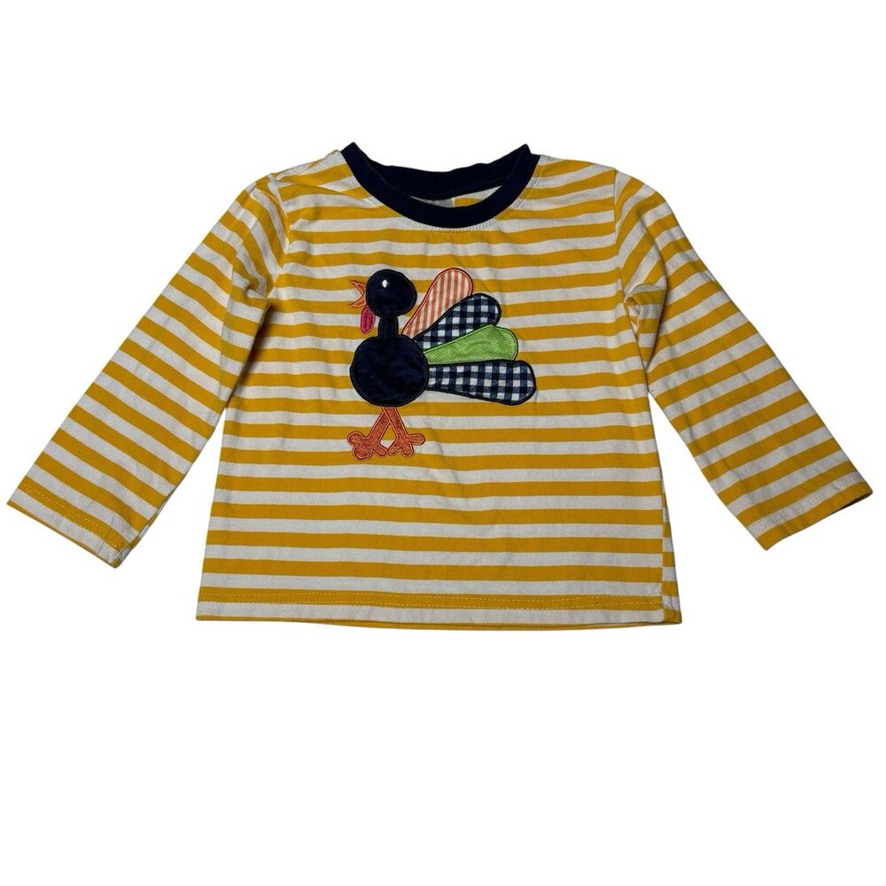 Boys 12M Thanksgiving Turkey Applique Striped Long Sleeve Shirt Fall Unbranded
